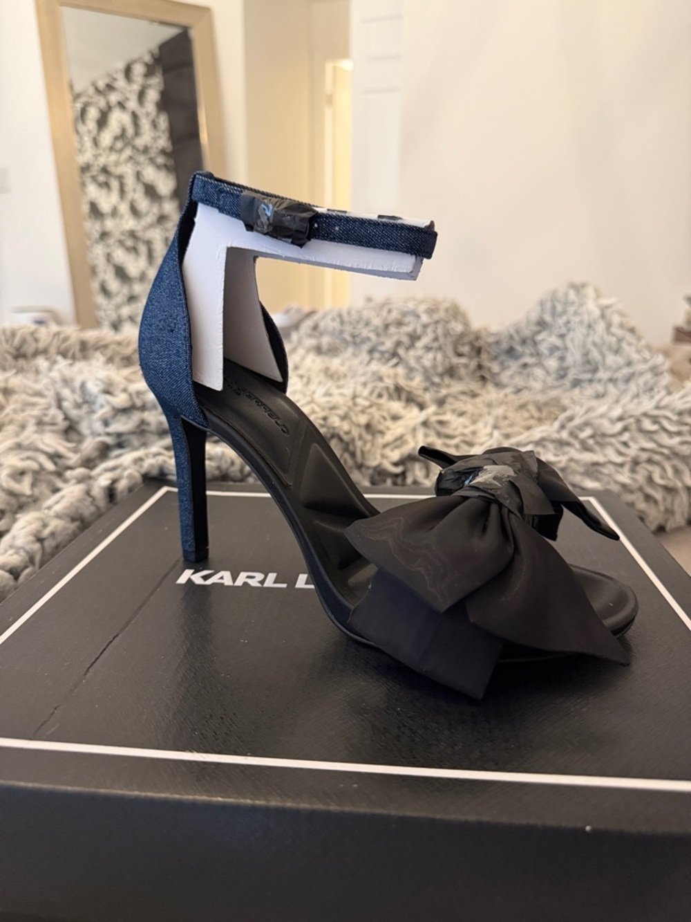Karl Lagerfeld Black Bow Ankle-Strap Stiletto